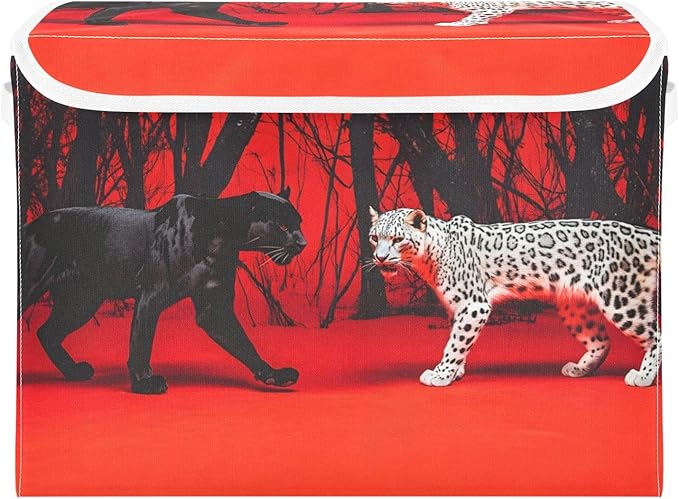 Storage Cube with Lid Surreal Leopard Print 16.5×12.6×11.8 IN Collapsible Large Capacity Foldable Storage Basket Bin Organizer