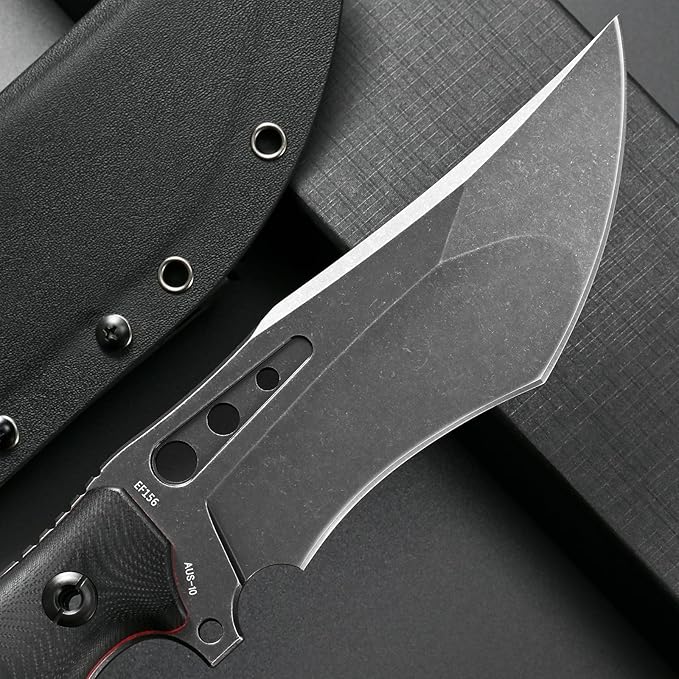 Eafengrow EF156 Fixed Blade Knife AUS-10 Steel Blade Full Tang G10 Handle EDC Straight Knife for Farm Working Camping Hunting(Black)