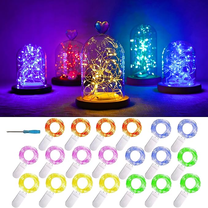 20 Packs Fairy String Lights 6.6FT 20 LEDs Battery Operated Silver Copper Wire Starry String Light for DIY Party Christmas Costume Wedding Easter Table Decorations (Multicolor)