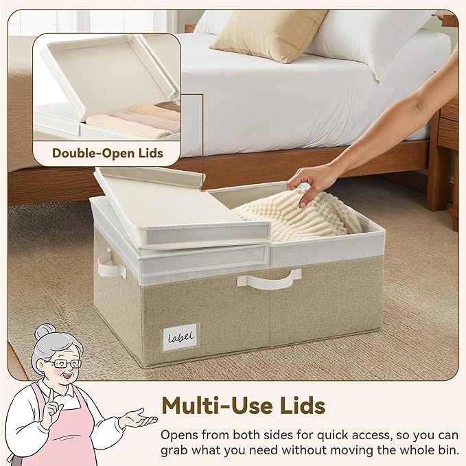 GRANNY SAYS Decorative Storage Boxes with Lid Large Storage Bins with Double-Open Lid Storage Basket for Clothes 63L Closet Linen Storage Bin White/Khaki 2-Pack