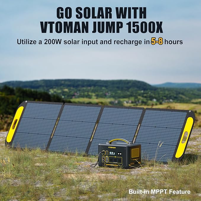 VTOMAN Jump 1500X Portable Power Station with 200W Solar Panel 1500W/828Wh LiFePO4 Battery Solar Generator with AC Outlets PD 100W Type-C Large Capacity Expandable for Camping Home Backup Travel
