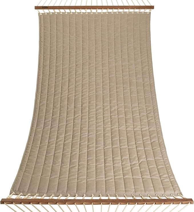 Hatteras Hammocks Large Cast Ash Sunbrella Quilted Hammock – 13 ft. x 55 in. 2-Person 450 lb Capacity Cumaru Spreader Bar Zinc-Plated Hardware – Handcrafted in The USA