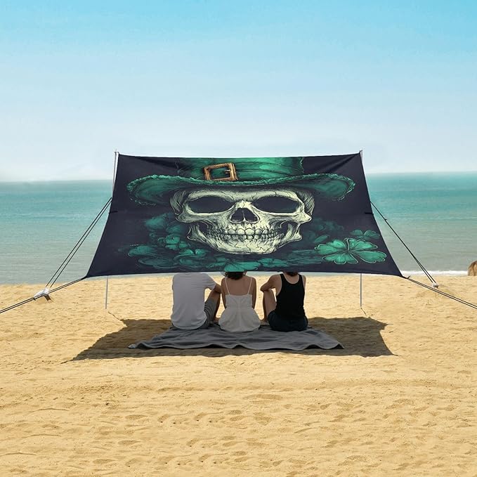 ALAZA Skull Head Beach Tent Sun Shelter Portable Canopy Sunshade for Outdoor Camping Picnics Backyard Fun 10x9 ft