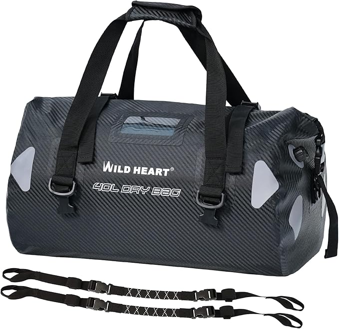 WILD HEART Waterproof Motorcycle Duffel Bag PVC500D Double-bottom With Rope Straps and Inner Pocket 40L 66L 100L for Kayaking Camping BoatingMotorcycle
