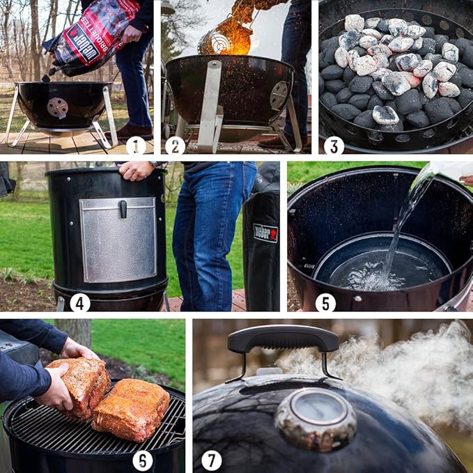 Weber Smokey Mountain Cooker 18-Inch Charcoal Smoker – Outdoor BBQ Smoker with Dual Cooking Grates Porcelain‑Enameled Kettle &amp Temperature Control Dampers
