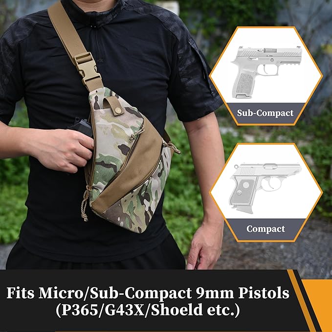 CCW Sling Bag for Concealed Carry Tactical Crossbody Sling Bag with Quick Access Compartment Low Profile Shoulder Chest Bag for Men &amp Women