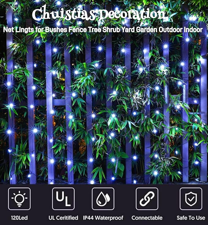 Meteds LED Christmas Net Lights Outdoor120 LED 6ftx4ft Connectable Waterptoof Christmas Lights for Bushes Fence Tree Shrub Yard Garden Outdoor Christmas Decorations(White)