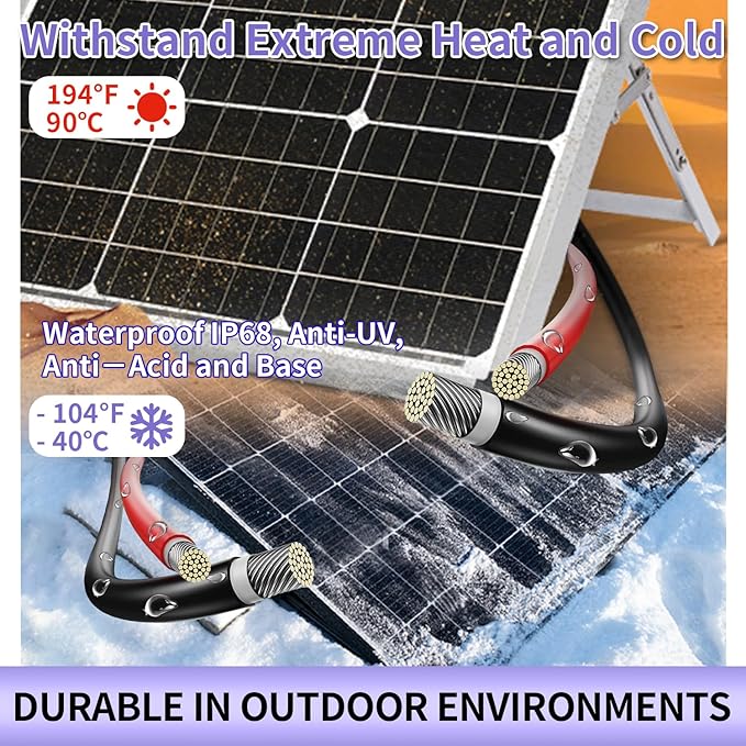 Solar Panel Wire 2X 50ft (Black+Red) 10AWG Tinned Copper Extension Cable for Solar Panel Off Grid Solar System Outdoor Automotive RV Boat