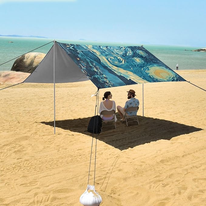 ALAZA Astronaut Starry Night Sky Beach Tent Sun Shelter UPF50+ Protection Beach Shade Canopy w/ 4 Sandbags for Outdoor Camping Fishing Backyard Fun Picnic 10x9 ft