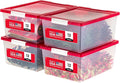 IRIS USA 12 Qt. Plastic Storage Bins Containers with Lids 4 Pack Sensory Bin Craft Storage Craft Organizers and Storage Organizing Container for Home Office School Supplies Stackable Clear/Red