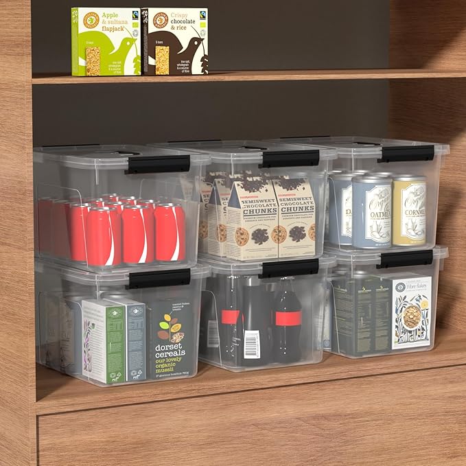 10 Liters Clear Plastic Storage Boxes with Lids Small Containers Bins with Lids and Handles Set of 6