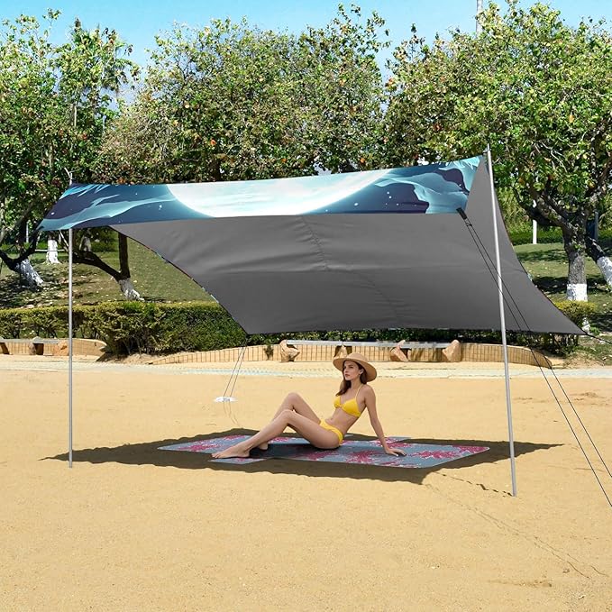 ALAZA Two Wolf Moon Skull Beach Tent Sun Shelter Portable Canopy Sunshade for Outdoor Camping Picnics Backyard Fun 10x9 ft