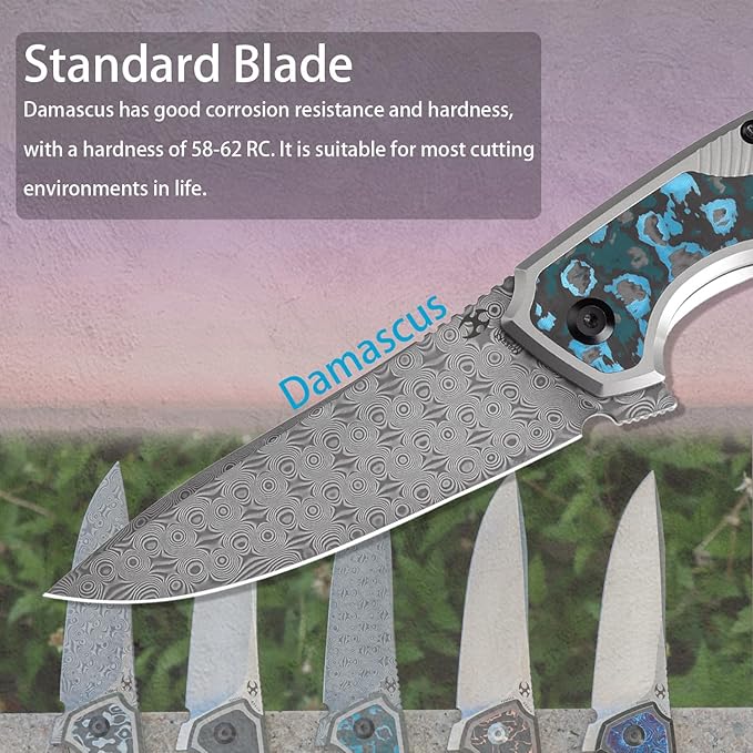 KANSEPT HAVØRN Pocket Folding Knives for Men Women Camping Hiking Folding Knife 3.48'' Damascus Blade Material Pocke Knife with Titanium Arctic Storm Fat Carbon Handle Everyday Carry K1069A3