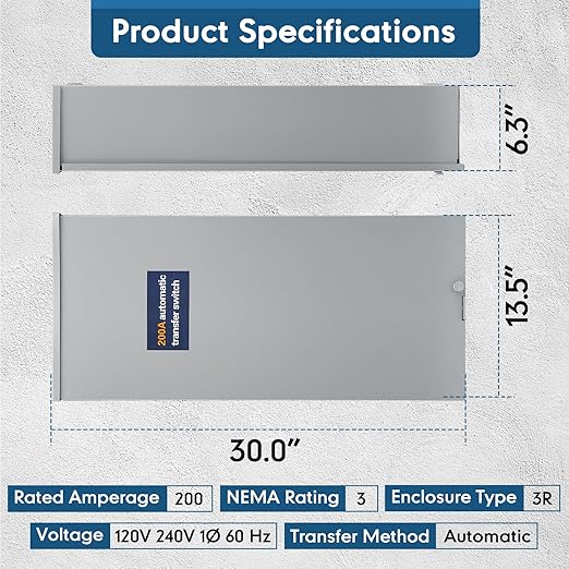 200 Amp Single Phase Generator Automatic Transfer Switch for RXSW200A3NEMA 3R Outdoor Rated Aluminum Enclosure Power Management Replacement Compatible with Evolution or Nexus Generator Controllers