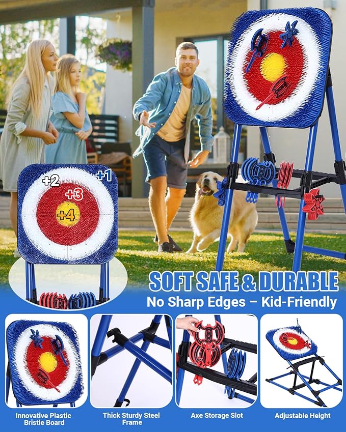 Axe Throwing Bristle Target with 16 Throwing Axes Set Foldable Axe Throwing Game for Backyard Outdoor Games Yard Game Carnival Games