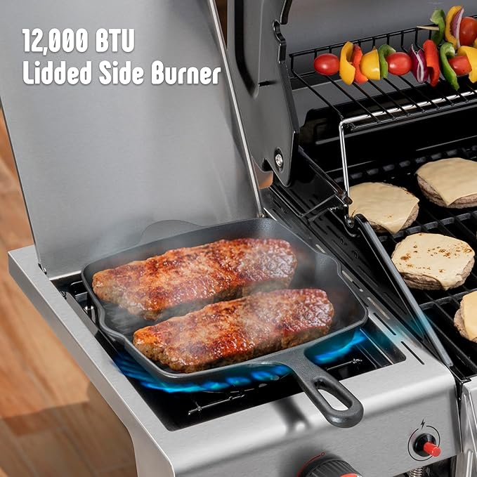 Feasto Propane Gas Grill 36000 BTU Outdoor Patio BBQ Porcelain-Enameled Cookbox &amp Porcelain-Enameled Cast-Iron Grates 559 Sq. In. Black (Black 4) (Stainless Steel)