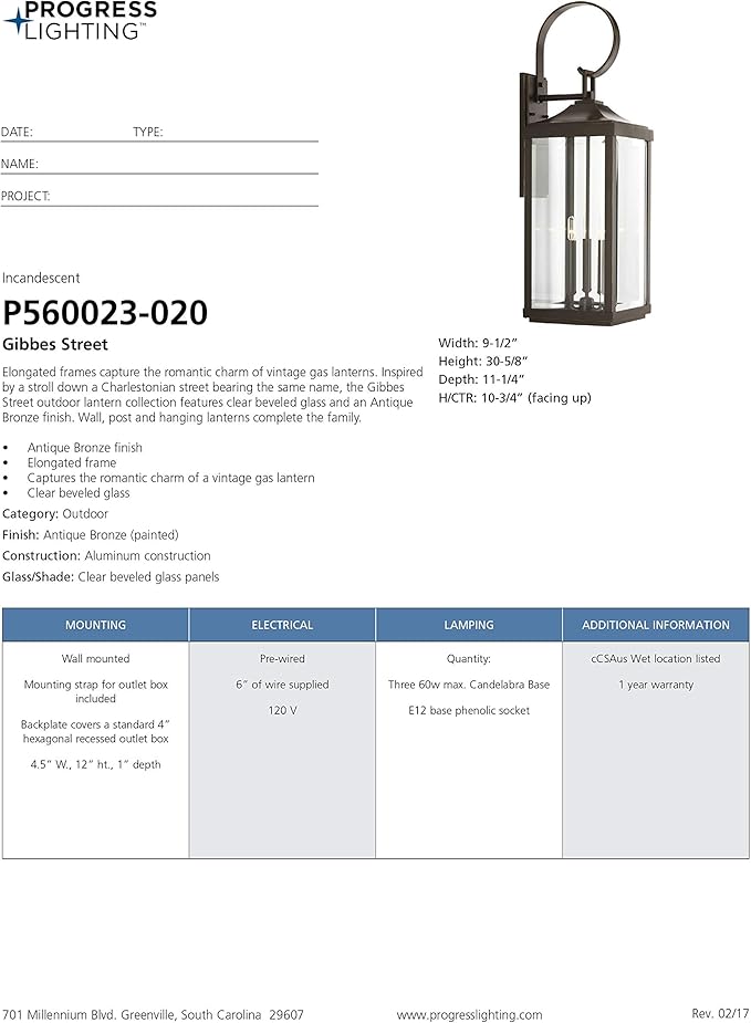 Gibbes Street Collection 3-Light Clear Beveled Glass New Traditional Outdoor Large Wall Lantern Light Antique Bronze