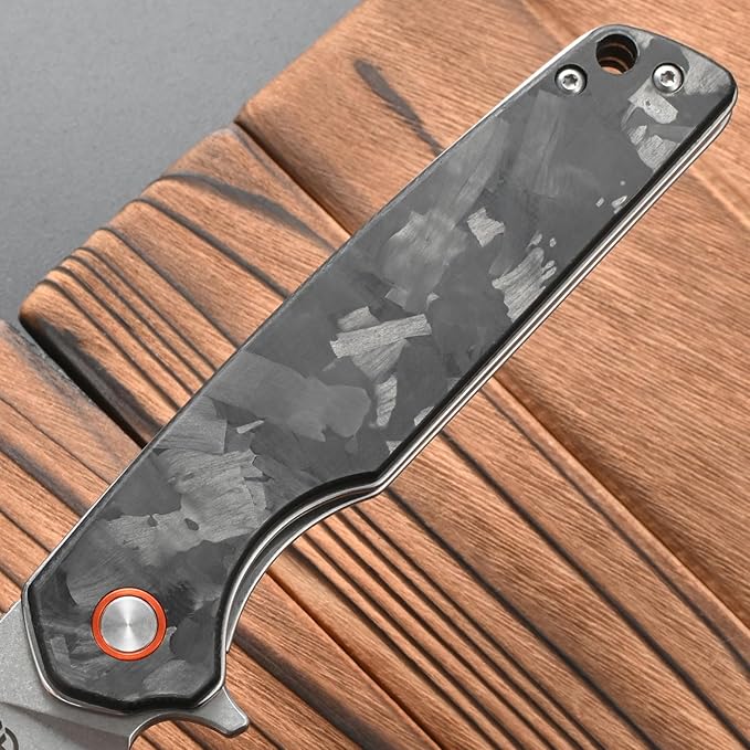 FF19 Folding Pocket KnifeD2 Steel Blade Carbon Fiber Handle EDC Tool Knife for Outdoor Camping Hunting Fishing Working(Black)