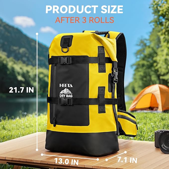 HEETA Dry Bags Waterproof Backpack 40L for Men &amp Women Roll Top Heavy Duty Cushioned Hiking Backpack for Kayaking Boating Paddle Boarding Fishing Travel Camping Beach Vacation Cruise Ship Essenti