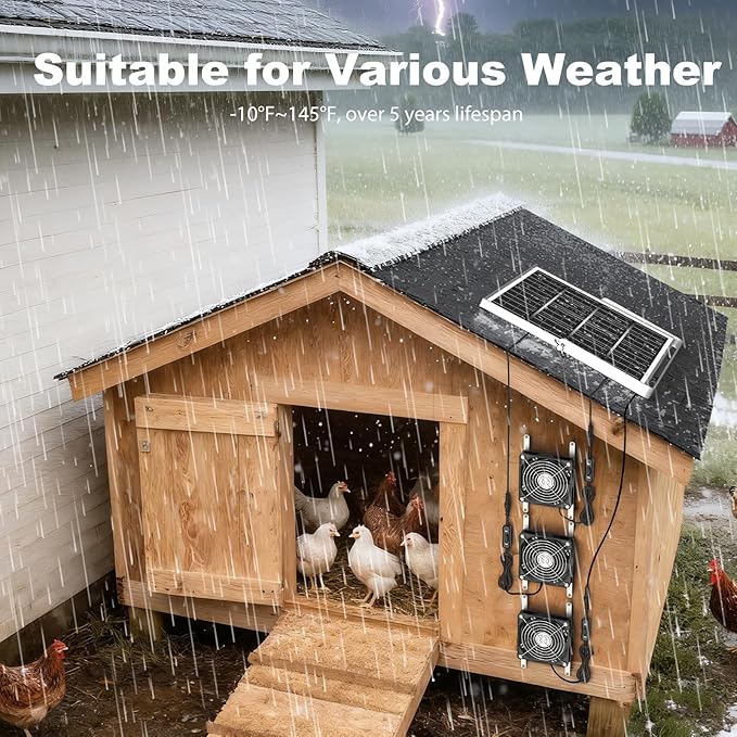 5.5 Solar Chicken Coop Fan 3 Kit 30W Solar Powered Greenhouse Fan Solar Exhaust &amp Intake Fans Outdoor Waterproof 16.7 ft Cord for Outside Shed Doghouse Ventilation Air Circulation Cooling