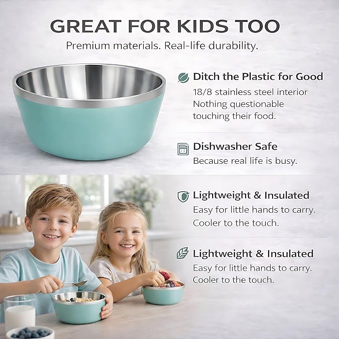 Stainless Steel Insulated Bowls - Set of 4-20 Oz Double Wall Metal Bowls for Ice Cream Soup Cereal Snack Rice Dish Camping (Assorted 1 (Black White Blue Natural))