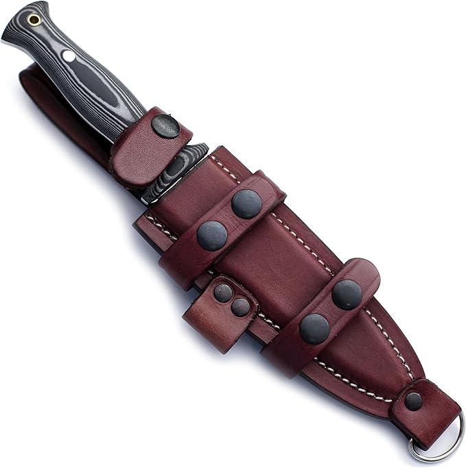 GCS Handmade Hunting Knife Full Tang Black Micarta Handle D2 Steel with Cowhide Right and Left Leather Sheath for Hunting Camping Bushcraft and EDC (GCS-165)