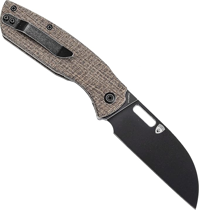 KANSEPT Convict Pocket Folding Knives EDC Camping Knife 3.3'' Black Stonewashed 154CM Material Pocket Knife with Brown Micarta Handle Everyday Carry T1023A1
