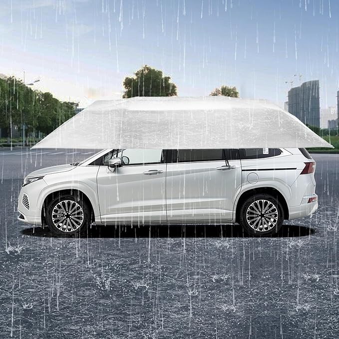 Semi-Automatic Car Tent 13.78x7.2ft Portable Car Sun Shelter with Hydraulic System for Sedan Foldable Car Awning with Carrying Bag for Vehicles Roof Protection (Silver Gray 4.2m)