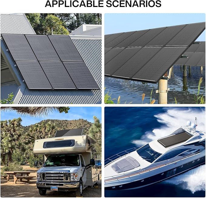 4 Pack 300 Watt Solar Panel Upgraded 18BB Solar Cells 24.6% High Efficiency Monocrystalline 12V/24V PV Module for Home Rooftop RV Camper Marine Boat Off Grid System All Black