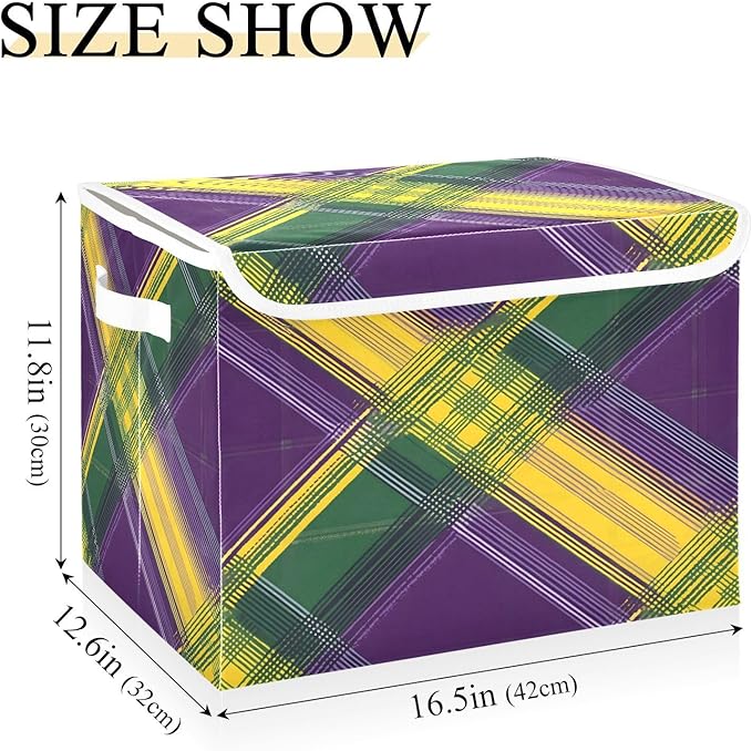 Mardi Gras Theme Fabric Storage Bins with Lids and HandleFoldable Storage Bins with LidsCloset Organizers for Clothes Storage Room Organization Office Storage Chest Organizer