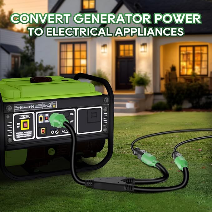 RVGUARD Generator Splitter NEMA L5-30P to 2X L5-30R 3 Prong 30 Amp to 30 Amp Generator Y Adapter
