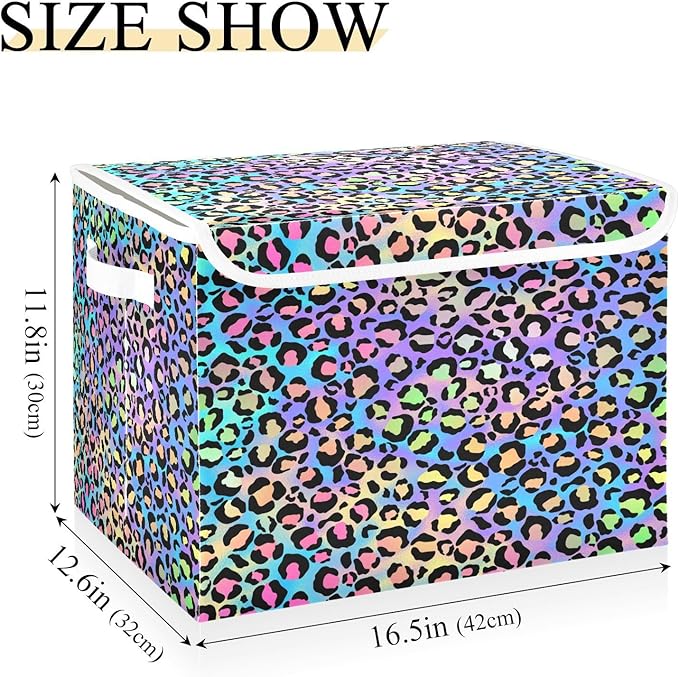 Holographic Leopard Print on Gradient Storage Container with Lid Stackable Tote Storage Bins for Organizing for Home
