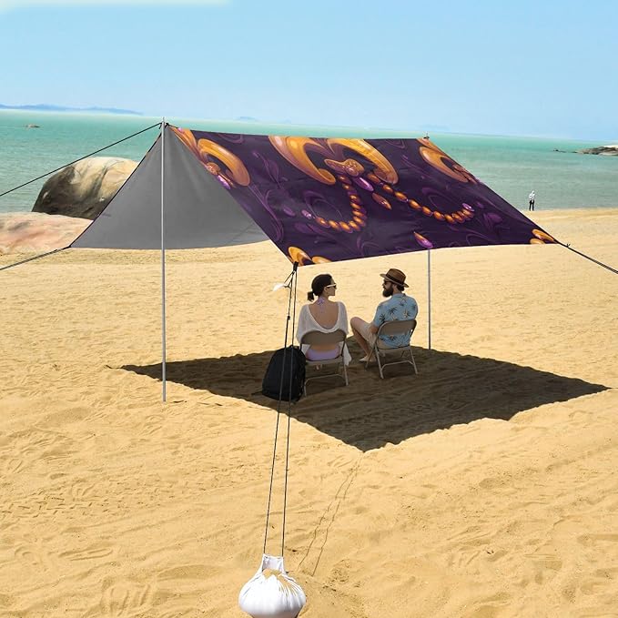 Fleur De Lis Flower Mardi Gras Beach Tent Sun Shelter Set UPF50+ UV Protection 10.5 x 9.19 FT Camping Shade Canopy with Sandbags Sand Anchors Carrying Bag and Others