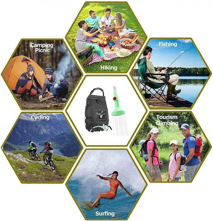 Fockety Solar Shower Bag 20L Large Capacity Solar Heating Camping Shower Bag Solar Bath Bag with Switchable Shower Head for Car Outdoor Beach Swimming