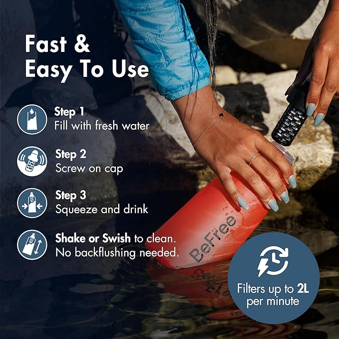 Katadyn BeFree 1.0L Ultralight Collapsible Water Filter Bottle for Hiking Camping Backpacking