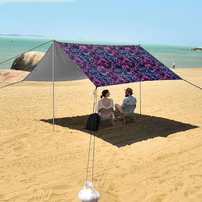ALAZA Cherry Neon Beach Tent Sun Shelter UPF50+ Protection Beach Shade Canopy w/ 4 Sandbags for Outdoor Camping Fishing Backyard Fun Picnic 10x9 ft