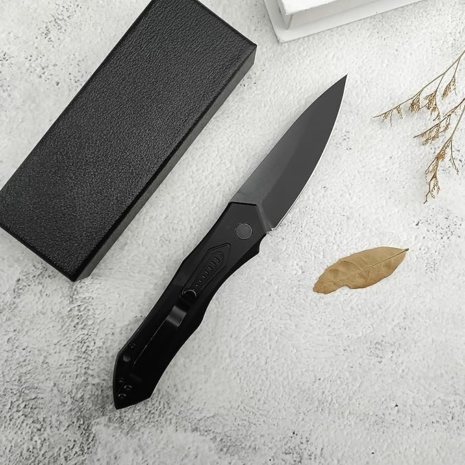 8.3'' Easy Opening Pocket KnifeButton Lock Folding Knives3.54 D2 Black BladeAluminum Alloy Handles and Reversible PocketclipCamping EDC Tool for Men's Gifts
