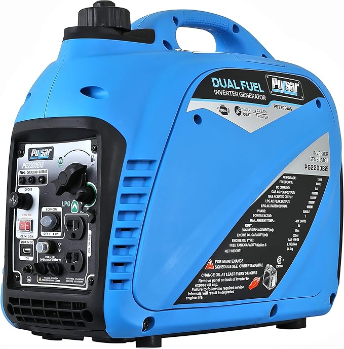 Pulsar 2200W Portable Dual Fuel Quiet Inverter Generator with USB Outlet &amp Parallel Capability CARB Compliant PG2200BiS