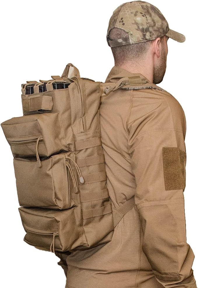 Tactical Backpack Range Bag Hydration Water Bladder Outlet Magazine Pouches 5 Compartment for Range Bag Bug Out Hiking (Beige)