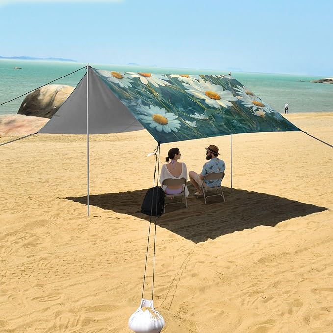 ALAZA Daisy Blossom Spring Garden Flower Beach Tent Sun Shelter Portable Canopy Sunshade for Outdoor Camping Picnics Backyard Fun 10x9 ft