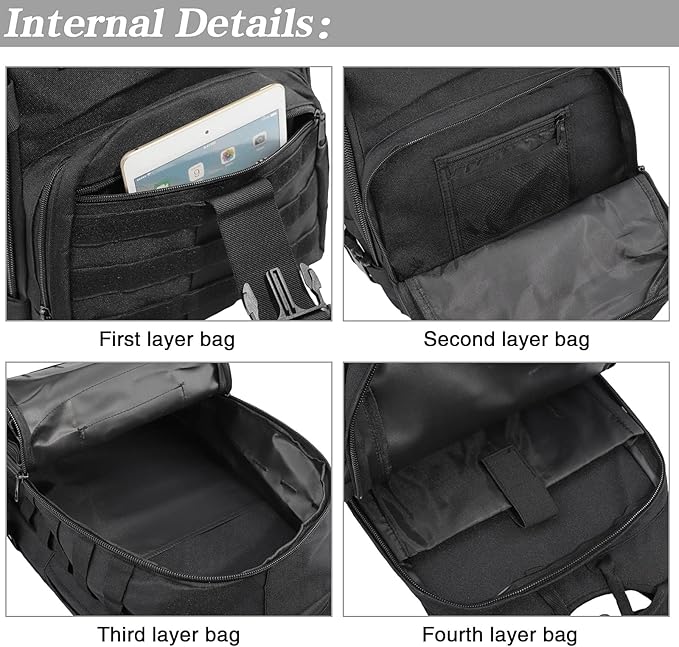 LIMHOO Military Tactical Backpack for Men Women 35L Hiking Trekking Rucksack 3 Day Molle Assault Pack (Black)