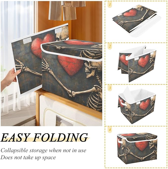 AIXIWAWA Lidded Storage Cube (Skull Love) Fabric Foldable Closet Bins with Flip Lid and Handles Organizer Basket Container 16.5 x 12.6 x 11.8 IN