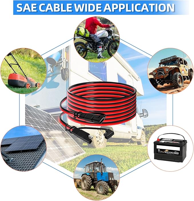 14 AWG 40 FT SAE Connector to SAE Battery Extension Cable Pure Copper 14 Gauge Power Quick Connect Cable for Cars Motorcycles Solar Panels RV