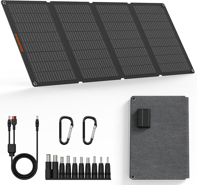 50W Portable Solar PanelsFoldable Solar Panel Charger IP68 Waterproof with USB-A and USB-C Ports DC 18V Output for Small Power Station Outdoor Camping RV Trip