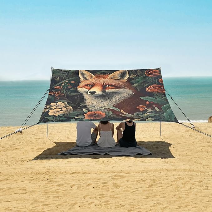 ALAZA Retro Fox Beach Tent Sun Shelter Portable Canopy Sunshade for Outdoor Camping Picnics Backyard Fun 10x9 ft