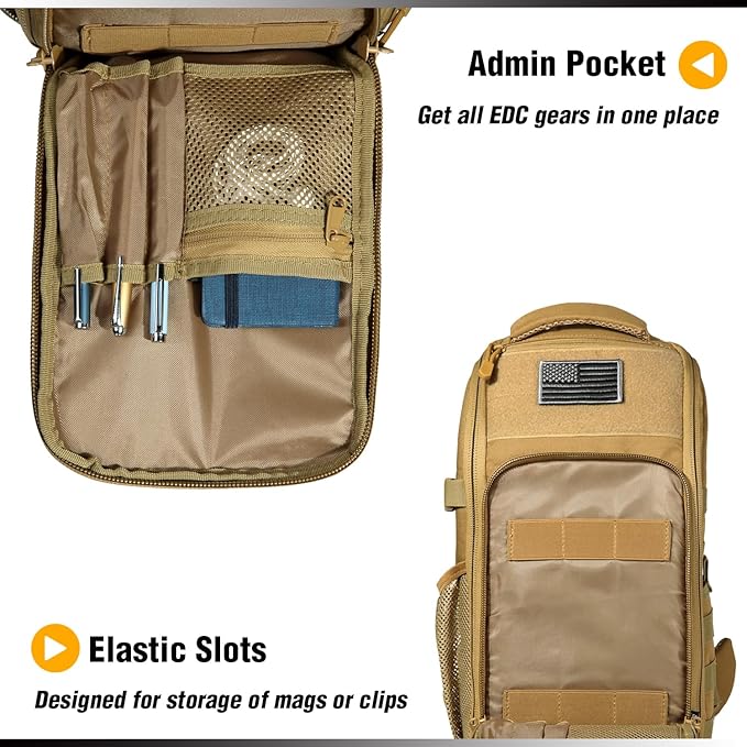 DBTAC Tactical Personal Defense EDC Bags &amp Packs | 10L Military Shoulder Backpack with Sling for Concealed Carry Range Travel Hiking Outdoor Sports (Brown Apatite)