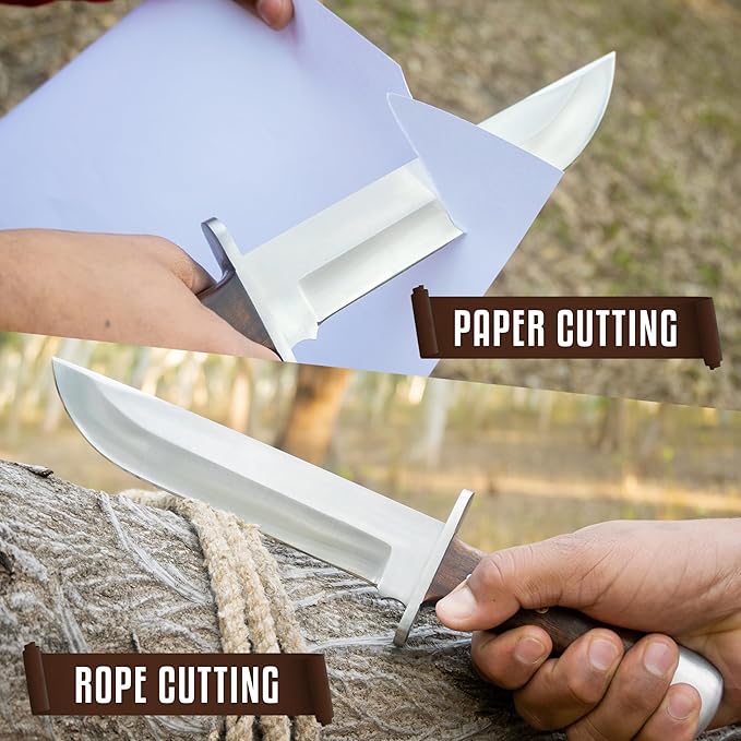 D2 Handmade 13 Inches Bowie Knife Full Tang Fixed Blade Knife with Sheath Hunting Knife with Along Wood Handle Ideal for Camping Hiking Survival And Bushcraft