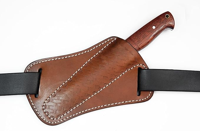 Ottoza Full Tang Bushcraft Knife with 1095 Carbon Steel Fixed Blade - Survival and Outdoor Camping Knife - Ballad Wood Handle Brown Leather Sheath 404