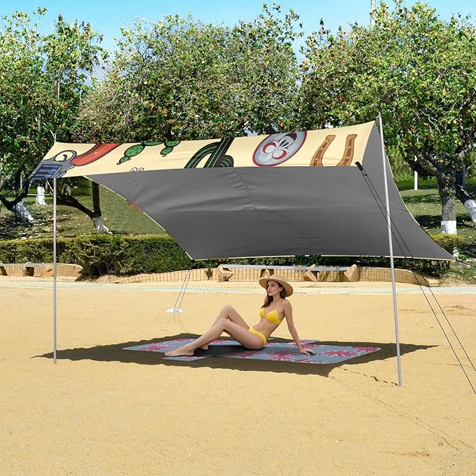 Beach Canopy with Windproof Ropes &amp Sandbags Beach Tent Sun Shade Sun Shelter for Camping Trips Fishing Backyard Fun or Picnics Cowboy Hats