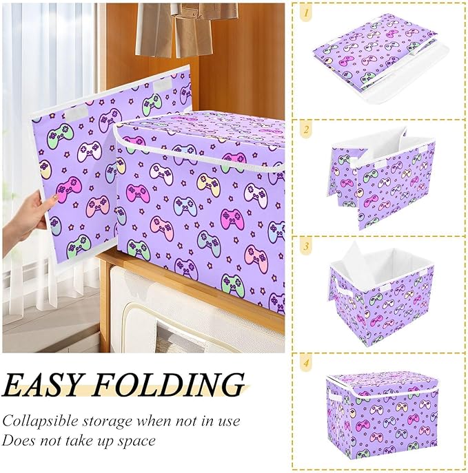Storage Box Gaming Gamepad Pattern Closet Storage Bins with Lids Foldable Oxford Fabric Storage Box for Home Bedroom Closet Office (16.5x12.6x11.8 in)